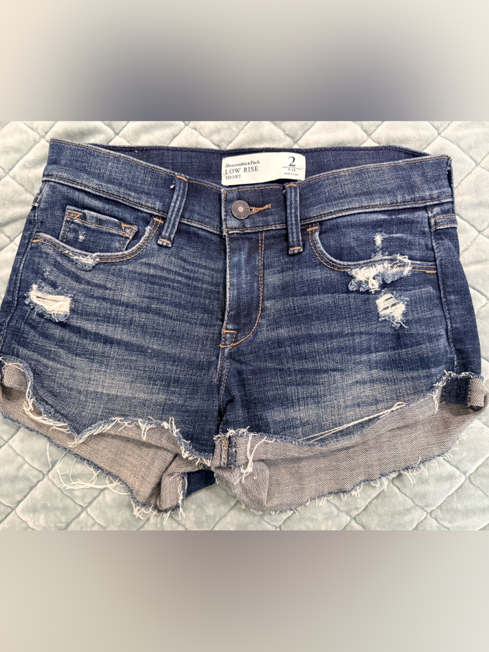 Abercrombie & Fitch Dark Blue Distressed Cutoff Denim Shorts-SZ 2